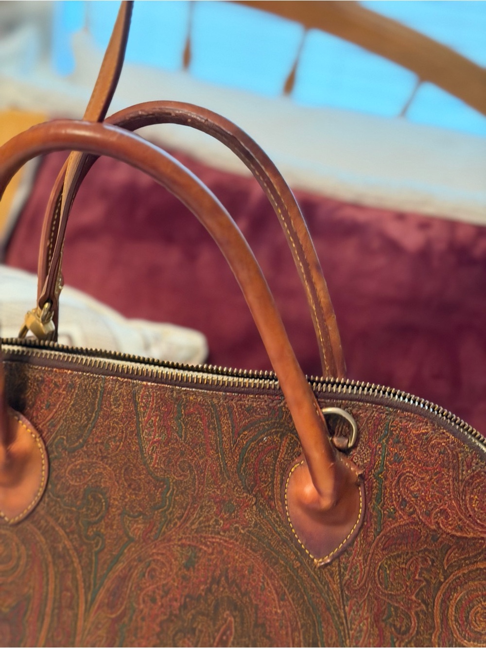 Vintage Etro two- way Leather-Trim Paisley Dome Satchel/Crossbody - Picture 4 of 16